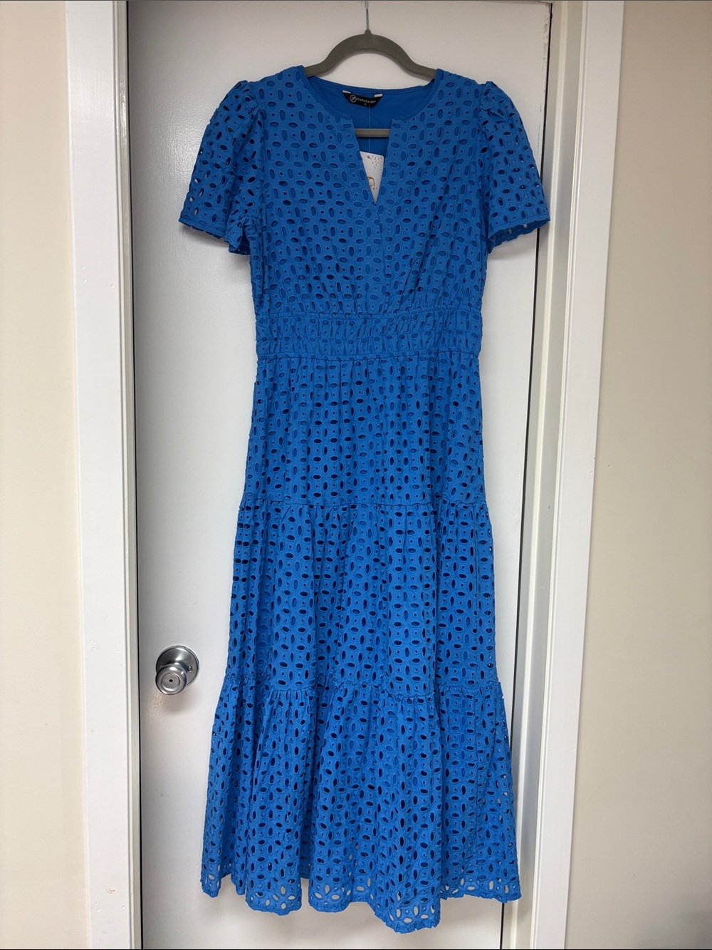 Blue Eyelet Midi Dress - Women's Summer Dress